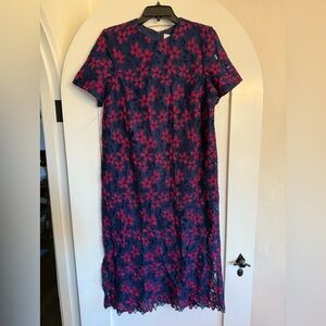 Pomander Place Navy and Red Floral Midi Dress